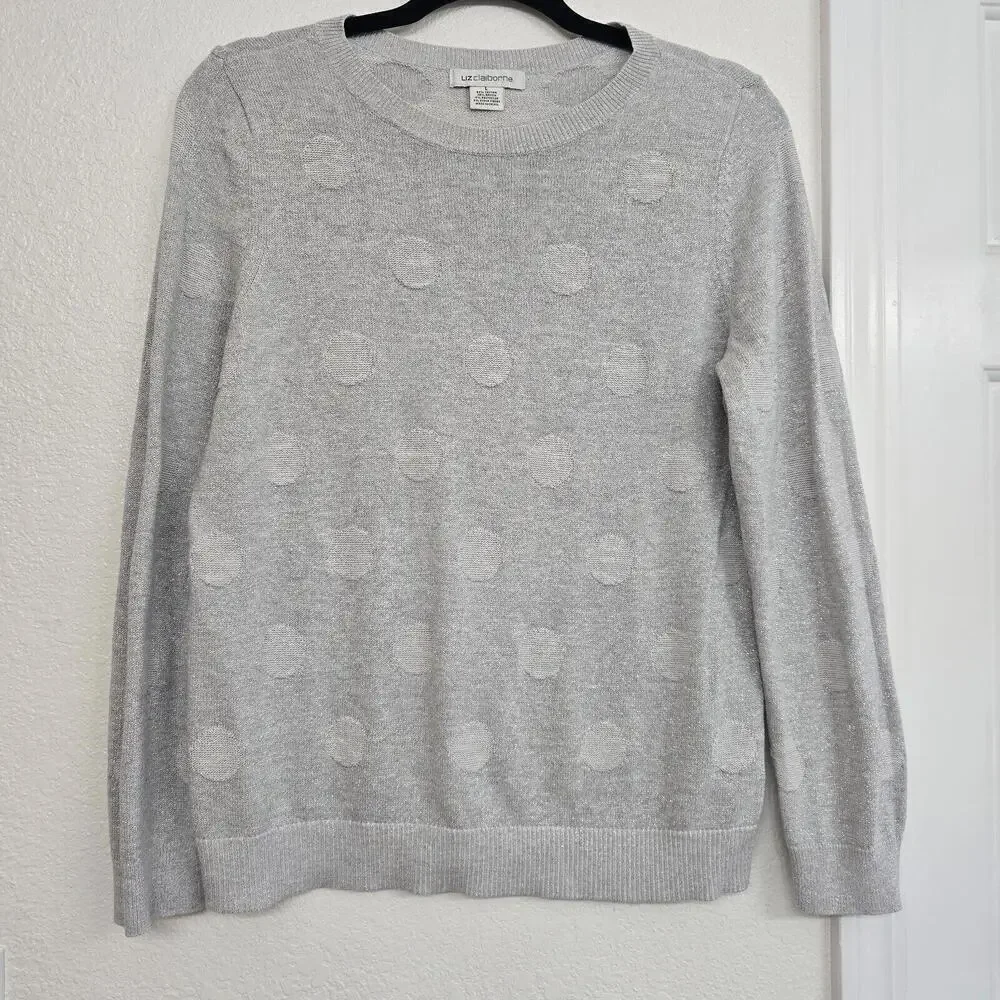 Liz Claiborne Women's Gray Metallic Silver Long Sleeve Pullover Sweater Size L - Picture 1 of 7